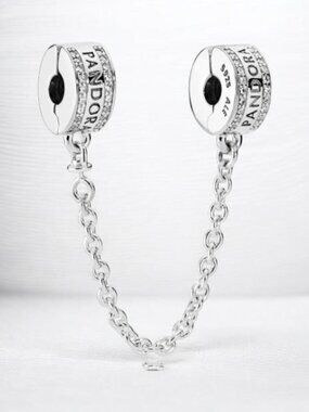 NEW Authentic PANDORA Logo Safety Chain Clip Charm 925Ale #792057CZ - 05